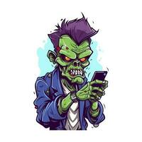 zombie spelen een telefoon hand- getrokken illustratie vector