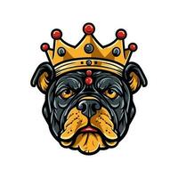 bulldog hoofd vervelend een kroon hand- getrokken logo ontwerp illustratie vector