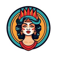 koningin prinses chicano meisje hand- getrokken logo ontwerp illustratie vector