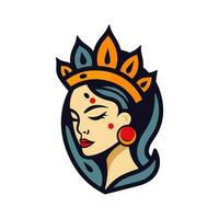 koningin prinses chicano meisje hand- getrokken logo ontwerp illustratie vector