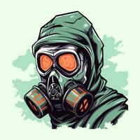 biohazard gas- masker hand- getrokken logo ontwerp illustratie vector