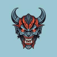 vurig duivel demon hoofd met dreigend staren, perfect voor stoutmoedig grafisch ontwerpen en donker themed projecten. vector klem kunst illustratie