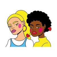 afro en blonde meisjes paar mode pop-art stijl vector