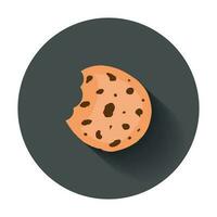 koekje vlak vector icoon. spaander biscuit illustratie. toetje voedsel pictogram Aan zwart ronde achtergrond met lang schaduw.
