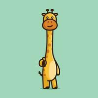 schattig giraffe duimen omhoog gemakkelijk tekenfilm vector illustratie dier natuur icoon