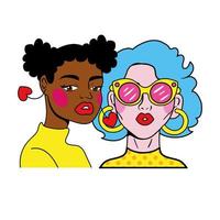 blauw haar vrouw en afro meisje paar mode pop-art stijl vector