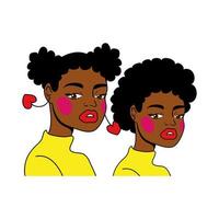 afro meisjes paar mode pop-art stijl vector