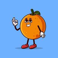 schattig oranje fruitkarakter met coole emoji en ok gebaar. fruit karakter pictogram concept geïsoleerd. emoji-sticker. platte cartoon stijl vector