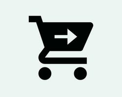 uitchecken pijl kar icoon. kopen winkel online Verzending controleren uit aankoop handel uitverkoop verkopen. zwart wit grafisch clip art artwork symbool teken vector eps