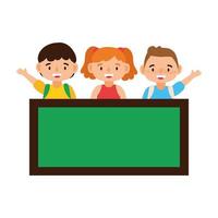 kleine studenten kinderen met schoolbord avatars karakters vector