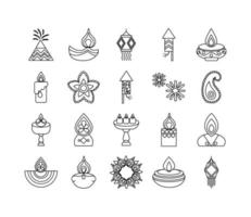 bundel van twintig diwali set lijnstijl iconen vector