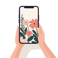 een hand- Holding een cel telefoon vector