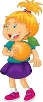 gelukkig meisje stripfiguur met een sinaasappel vector