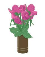 roze hand- getrokken vlak rozen bundel in keramisch vaas Aan wit achtergrond. plantkunde vector geïsoleerd illustratie. bloemen samenstelling voor groet kaart, uitnodiging, achtergrond of banier