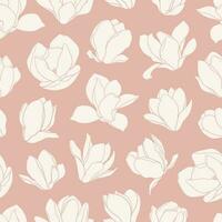 naadloos patroon met beige bloeiend magnolia bloemen. vector