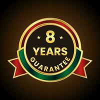 8 jaren garantie gouden etiket vector