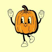 pompoen Jaren 30 tekenfilm mascotte karakter jaren 40, jaren 50, Jaren 60 oud animatie stijl. tekenfilm vrolijk halloween mascotte vector