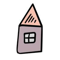 tekening huis. grappig primitief schetsen kattebelletje stijl. hand- getrokken speelgoed- bouwen vector illustratie.