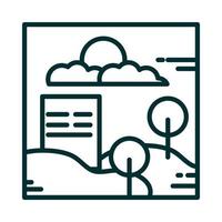 landschap gebouw stedelijk bomen heuvels wolken zon hemel panoramisch lijn pictogramstijl vector
