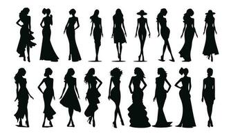 Dames, groep van mode vrouw, schoonheid model- silhouetten. geïsoleerd vector mensen