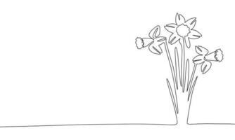 een lijn doorlopend narcissen. bloemen concept banier in lijn kunst hand- tekening stijl. schets vector illustratie.