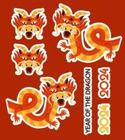 gelukkig Chinese nieuw jaar draak stickers. traditioneel Aziatisch maan- kalender vector