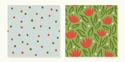 reeks van bloemen patroon en rood groen polka punt voor stoffen, papier, interieur vector