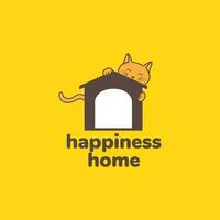 dier huisdieren kat spelen huis kooi gelukkig mascotte tekenfilm logo ontwerp vector