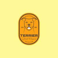 dier huisdieren hond jack russel terriër hoofd wijnoogst insigne logo ontwerp vector