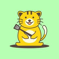katje kat huisdieren schattig Koken spatel keuken tekenfilm mascotte logo vector icoon illustratie