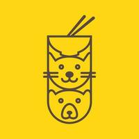 dier kat en beer noodle voedsel kom lijnen minimaal mascotte logo vector icoon illustratie