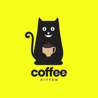 kat huisdieren houden glas drinken koffie warm mascotte tekenfilm schattig gemakkelijk modern logo vector icoon illustratie