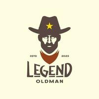 oud Mens gebaard legende cowboy hoed bandana klassiek wijnoogst hipster logo vector icoon illustratie