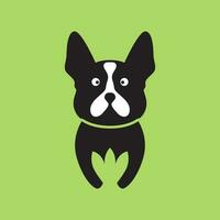 Boston terriër huisdieren hond bladeren natuur mascotte tekenfilm minimaal modern logo icoon vector illustratie