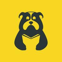 bulldog huisdieren hond lezing boek studie slim mascotte tekenfilm vlak modern logo icoon vector illustratie