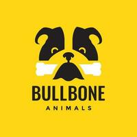 bulldog huisdieren hond schattig eten bot smaak voedsel mascotte tekenfilm vlak modern logo icoon vector illustratie