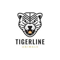 tijger hoofd brullen dieren in het wild beest oerwoud Woud lijnen minimaal wijnoogst hipster logo icoon vector illustratie