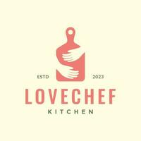 chef Koken knuffel snijdend bord keuken liefde baan hipster logo icoon vector illustratie