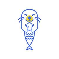 zegel pup vangen vis schattig mascotte tekenfilm minimaal abstract modern gemakkelijk logo icoon vector illustratie