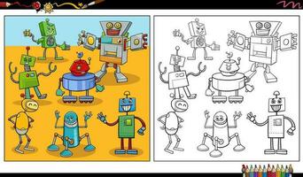 grappig robots fantasie tekens groep kleur bladzijde vector