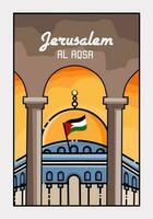 vector van al aqsa moskee landschap in zonsondergang, vrij Palestina campagne poster,