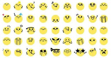 gezicht emoticons in een tekenfilm stijl, hand- getrokken met vlak ontwerp, emoji, en vector illustratie pictogrammen reeks