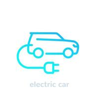 elektrische auto met plug ev lijn icoon op wit vector