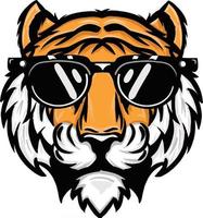 met de hand getekende illustratie van een tijgerkop met een zonnebril wearing vector