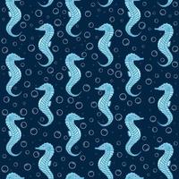 schattige cartoon zeepaardje naadloze print zeepaardje en bubbels op een donkerblauwe achtergrond vectorillustratie vector