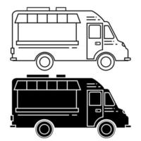 foodtrucks in glyph en kaderstijl, geïsoleerd op een witte achtergrond. illustratie van vrachtwagen in dunne lijn. festival van straatvoedsel vector