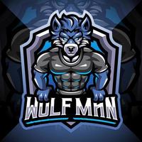 wolf man esport mascotte logo ontwerp vector