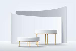 moderne witte cilinder en gouden ezel voetstuk podium. witte en grijze kleur minimale muurscène met geometrische achtergrond. vector rendering 3D-vorm, product display presentatie. abstract kamerconcept.