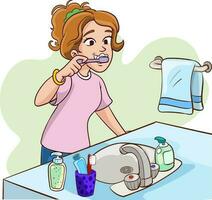vrouw poetsen haar tanden vector illustratie.
