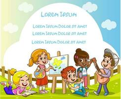 kinderen leerling tekening in de park vector illustratie met plaats voor uw tekst.